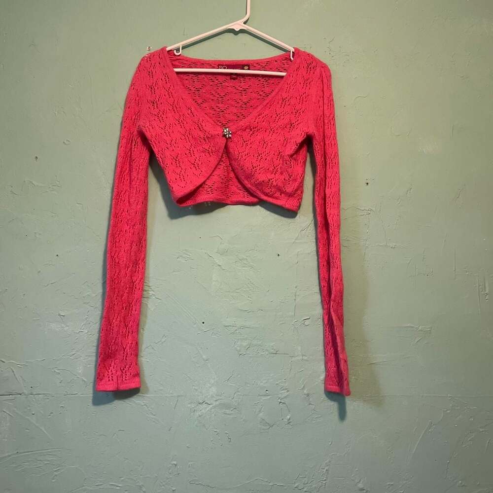 SO Pink Crochet Angora Blend Cropped Bolero Cardigan